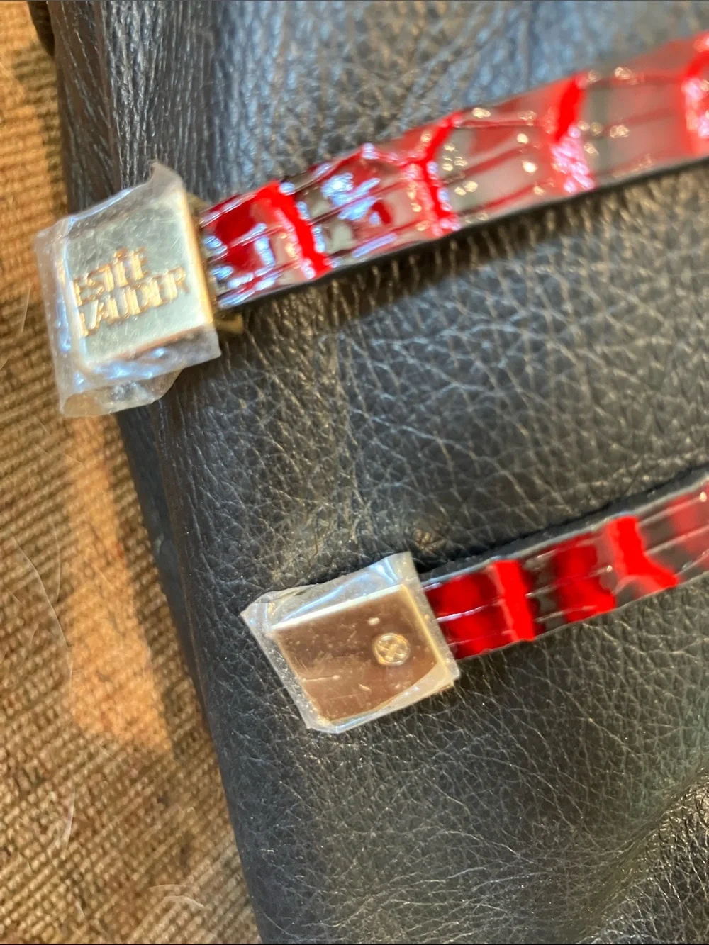 Estée Lauder Red Faux Lizard Cosmetic Bag with Gold Accent